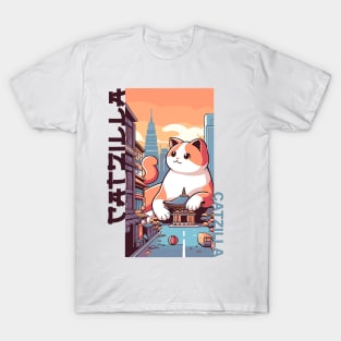 Catzilla Japanese Funny Cat Kawaii Parody Vintage Catzilla T-Shirt